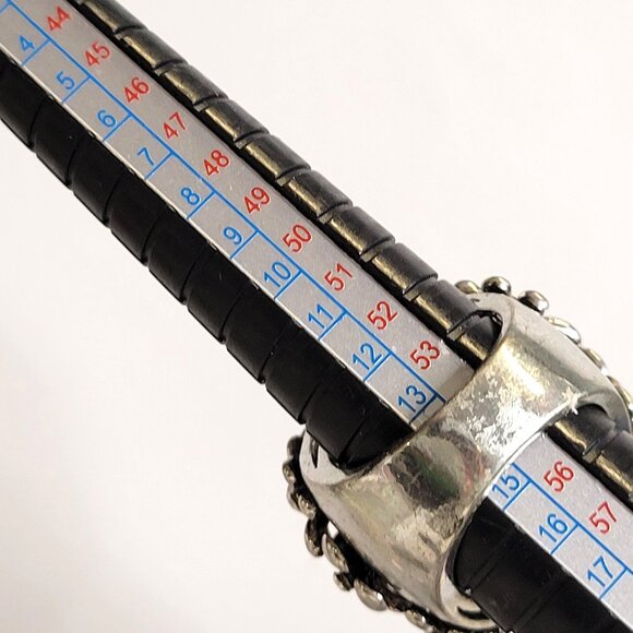 Vintage Black Floral Filigree Ring Silver Tone with Crystals - Picture 6 of 11